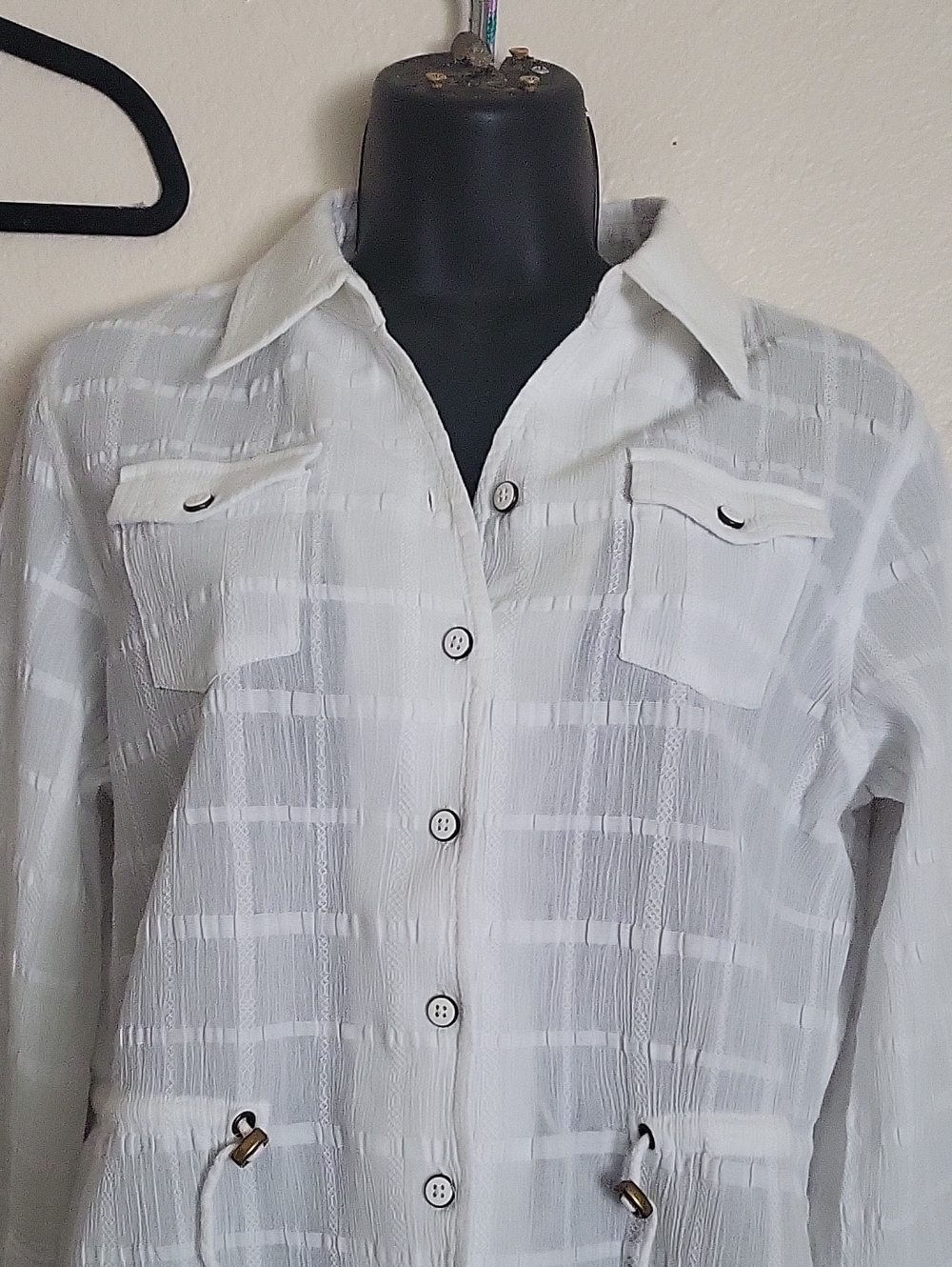 Jones New York White Textured Button-Up Shirt Jacket